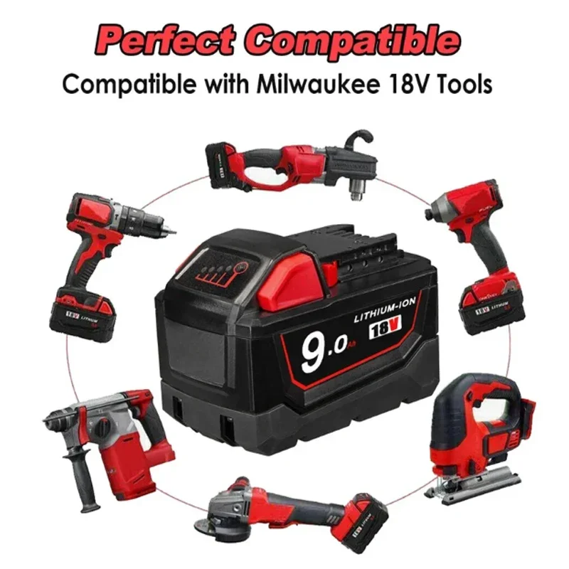 18V For Milwaukee M18 Battery M18B6 XC6.0 Ah Li-Ion 48-11-1860 48-11-1852 Or Charger 48-11-1850 48-11-1840 Cordless Power Tools