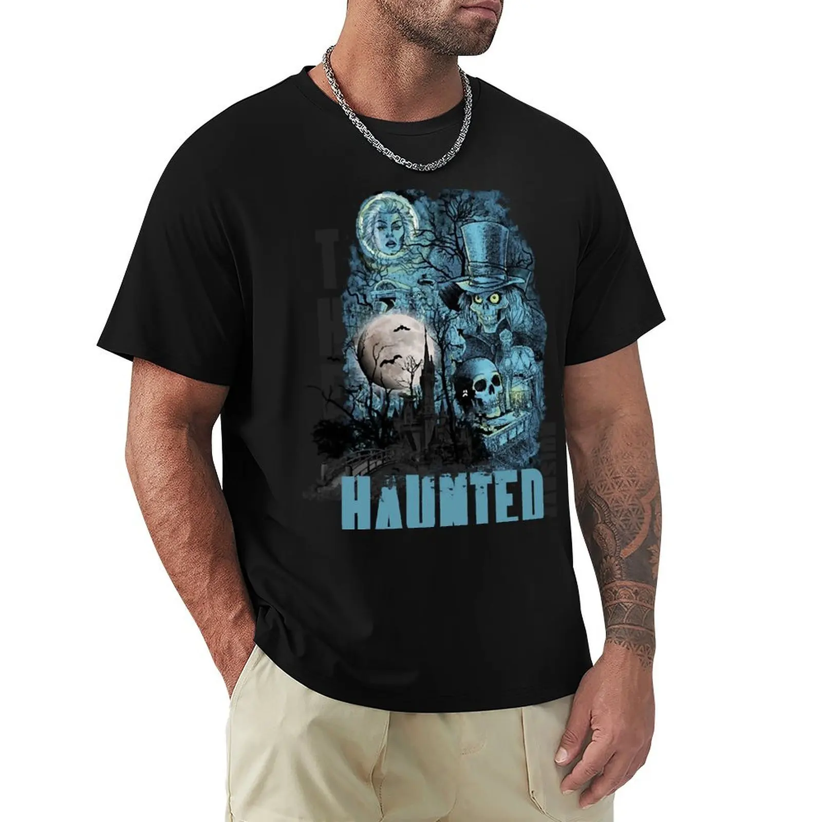 

haunted mansion - horror T-Shirt vintage graphic tee blacks mens cotton t shirts