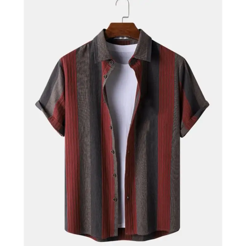 Men'S Striped Shirt 3d Fashion Holiday Style Short Sleeve Oversized-Shirt Clothing Casual Beach Street Top Sweatshirt Party