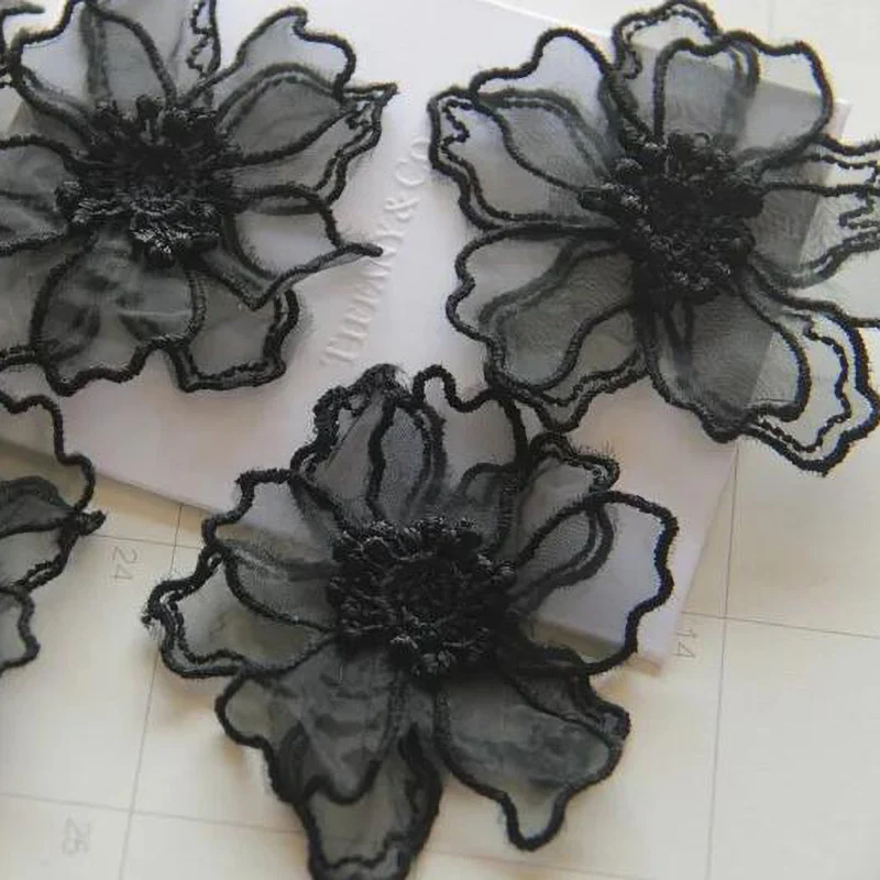 5Pcs Double Layer Lace Flower Applique Embroidered Patches Rpair For DIY Handmade Craft Wedding Dress Decoration 6.5CM Wide