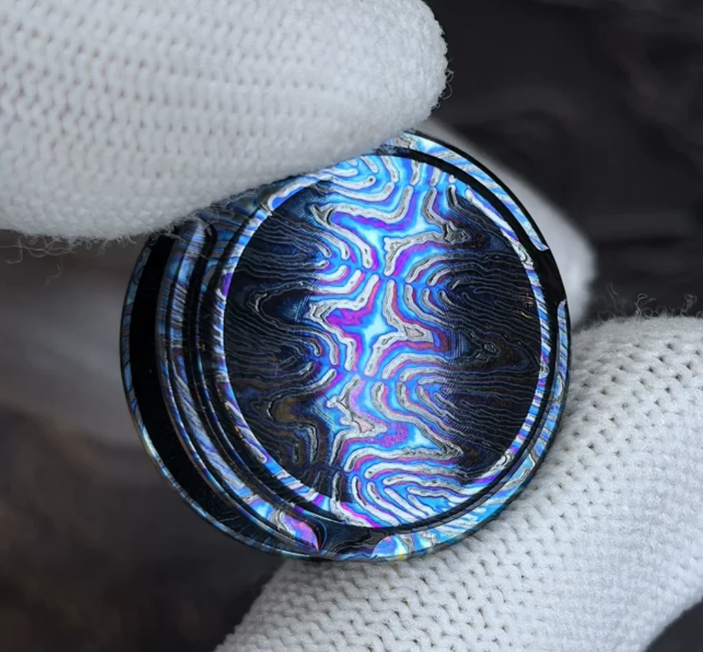 Used EDC Flame pattern zircuti Damascus button 24.5 * 12mm fidget decompression toy