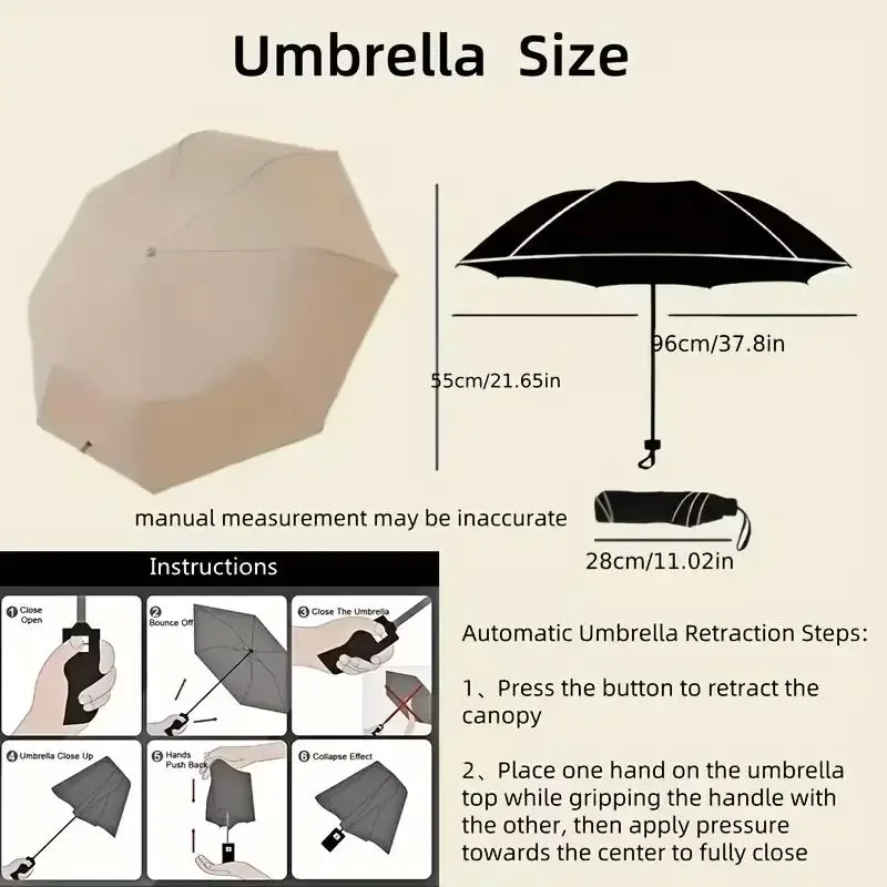 16-Bone Automatic Umbrella - Windproof Double-Layer Glass Fiber Frame, UPF Sun Protection, Shade Umbrella, Portable Minimalist
