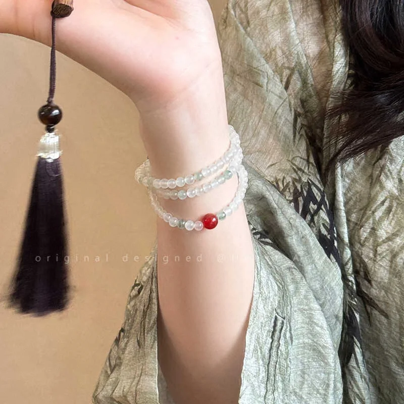 Natural Stone Multi-Layer Stackable Bracelet for Women New Chinese Ancient Style Beaded Jewelry Elegant High-End Hand Ornament