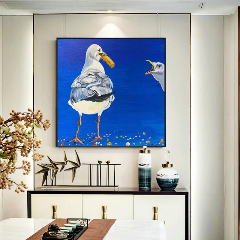 مضحك النورس الساحلية جدار الفن الطفل الحيوان قماش طباعة الحضانة ديكور الأزرق سلسلة روح الدعابة اللوحة فكرة هدية عيد ميلاد فريدة من نوعها