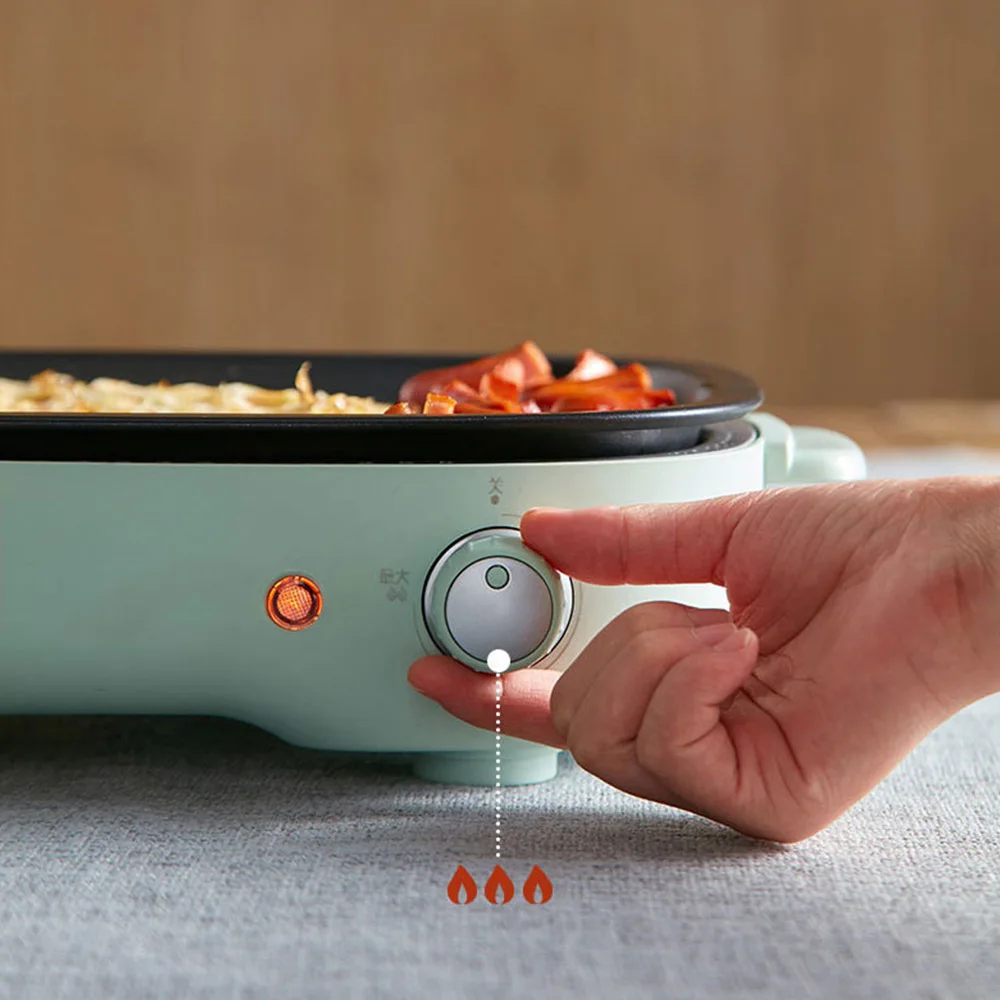 المنزلية ثلاثة في واحد شواية كهربائية وعاء الشواء دخاني مقلاة خبز الشواء إناء/ قدر آلة تيبانياكي طبق مقلاة مشوية