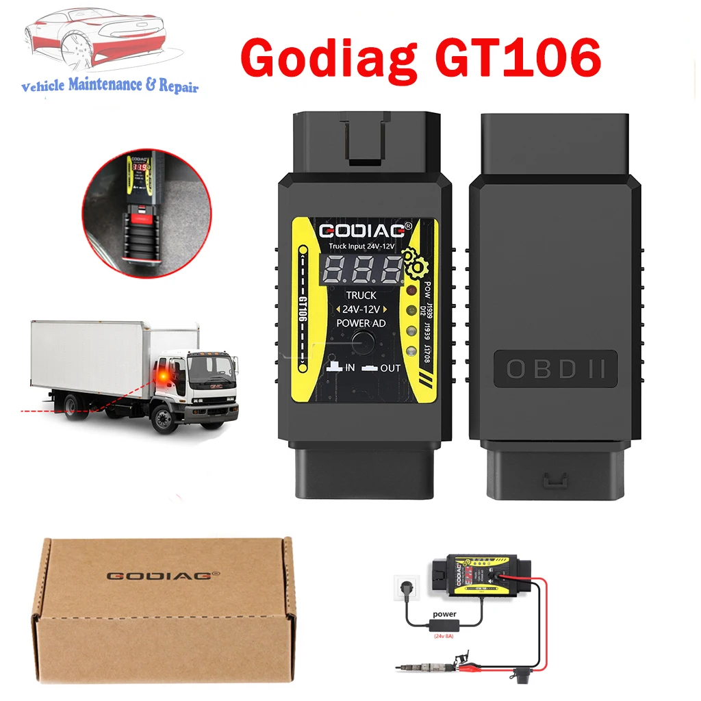 Godiag GT106 for X431 Truck Converter 24V to 12V Heavy Duty Truck Adapter DBSCAR5/Easydiag/ Golo/ Thinkdiag/GOLO/ DBScar2 2024