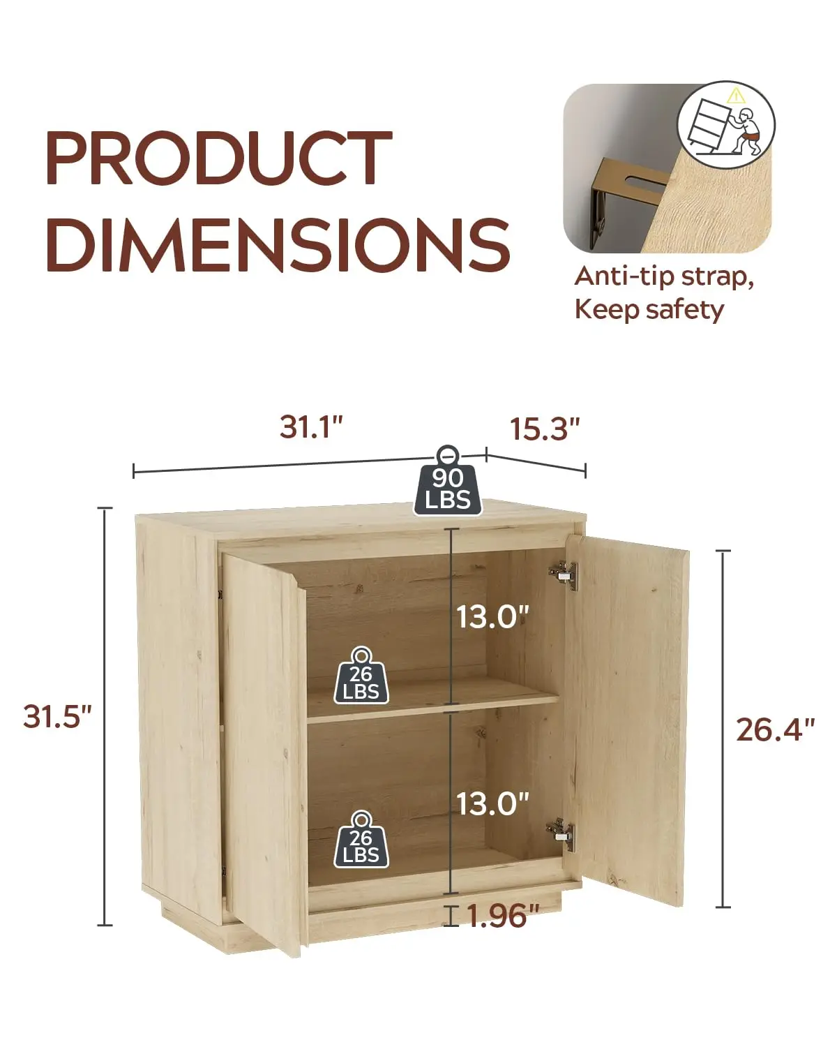 3pcs Sideboard Buffet Cabinet with Adjustable Shelves & Handle-Free Design for Kitchen Hallway Living Room Light Oak, Customized