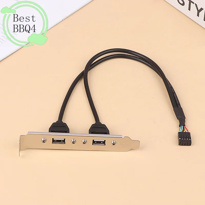 (BBQ4)30CM Black 2 Port USB 2.0 Motherboard Rear Panel Expansion Bracket To IDC 9 Pin Motherboard USB Cable Host Adapter