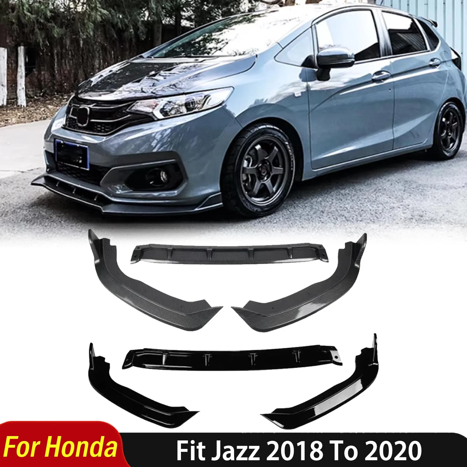 

For Honda Fit Jazz 2018 To 2020 Front Bumper Lip Chin Spoiler Deflector Protector Guard Decoration Diffuser Cover Trim Body Kit