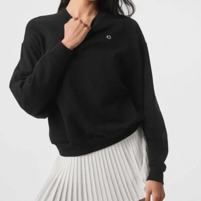 

Solid Color Simple Loose Casual Hoodie 2025 Same Style Letter Round Neck Long Sleeve Top Fashion Elegant Loose Couple Hoodie