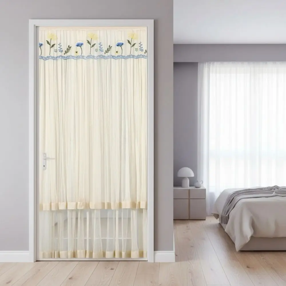 Double Layer Lace Embroidered Door Curtain Punching Free Breathable Mesh Bedroom Partition Curtain Anti-mosquito Self-adhesive