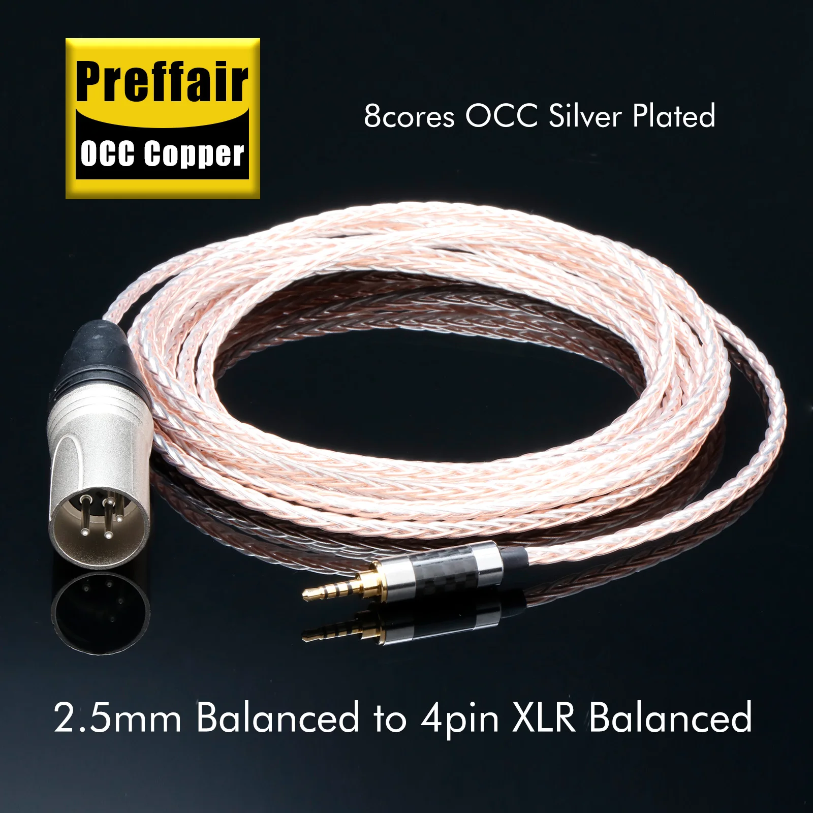 

8-жильный посеребренный кабель XLR от 2,5 мм до 4 контакта, монокристаллический медный кабель для наушников