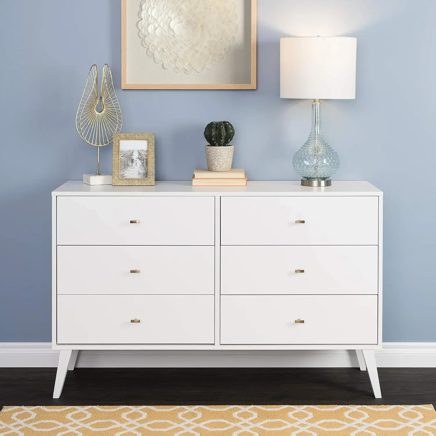 Milo Mid-Century 6 Drawer Double Dresser For Bedroom, 16