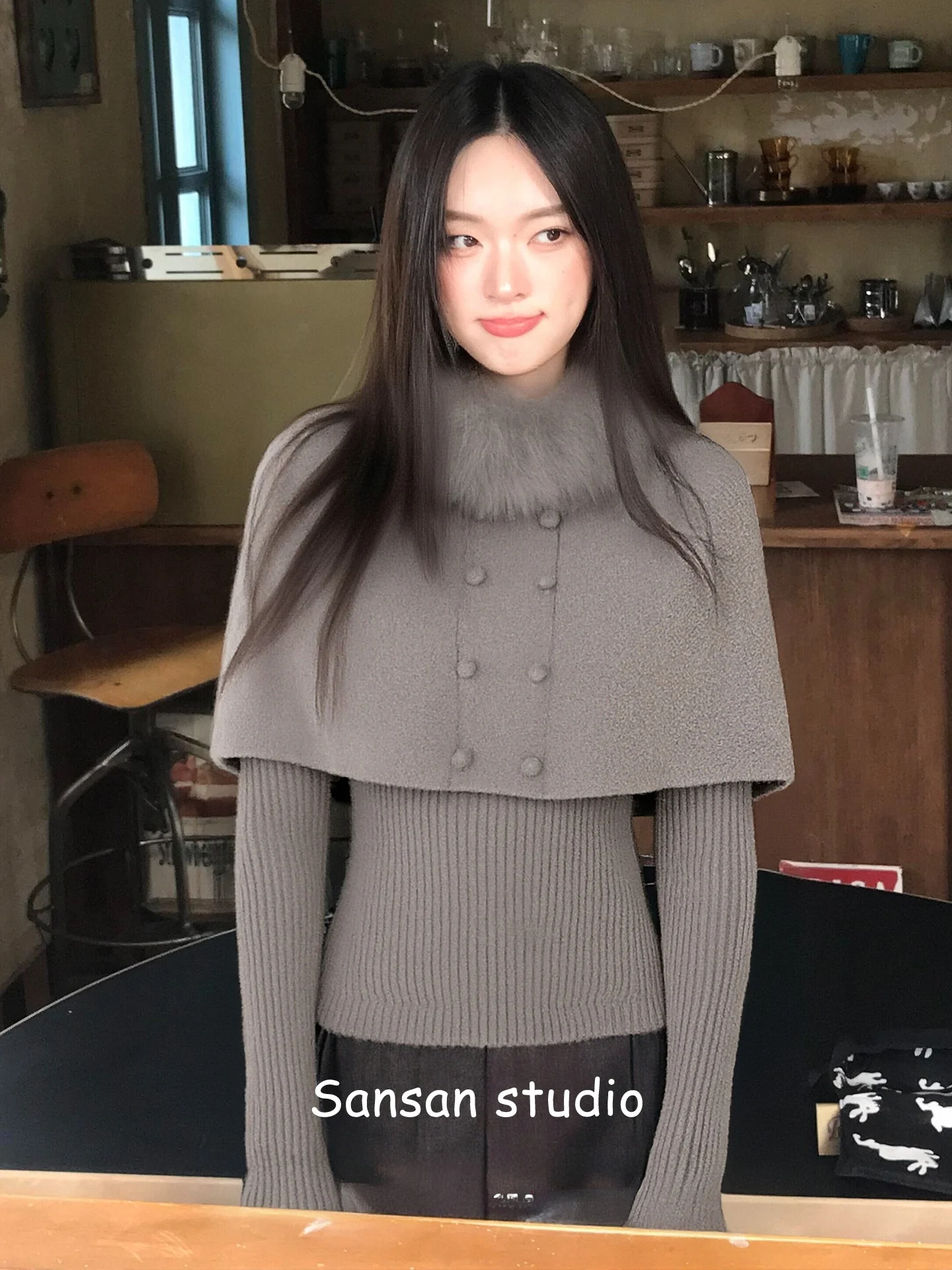

Elegant Short Knitted Sweater Coat Women's Autumn Winter Fashion Soft Long Sleeve Cable Knit Shawl Collar Slim Fit Top