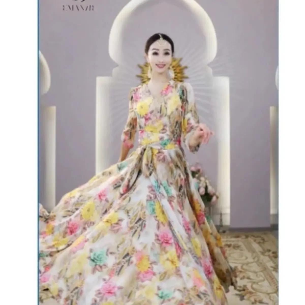 A6118 Yiman Xinjiang Dance Dress Summer Indian Dance Big hem Printed Thin Slim Fit High Waist Women's Clothing