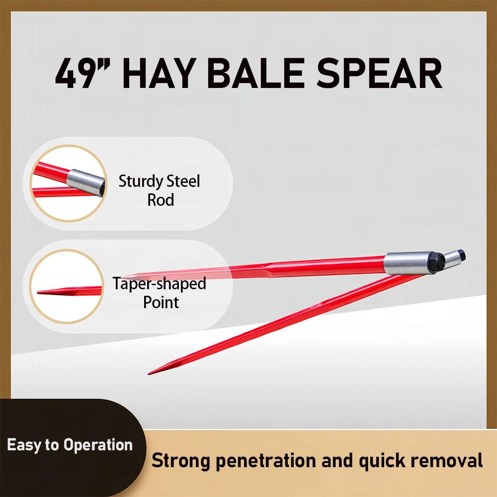 Brand new 49-inch bale fork with a load capacity of 4,000 pounds, equipped with a 2-piece skid steer loader bale fork.