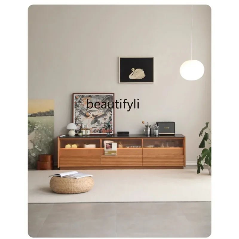

Cherry wood TV cabinet Living room simple rock slab solid wood floor TV cabinet4567