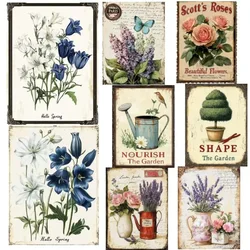 Flower Vintage Metal Sign Home Decor Retro flower Hello spring decor Decor for Kitchen Living Room Dining Room Metal Plate farm