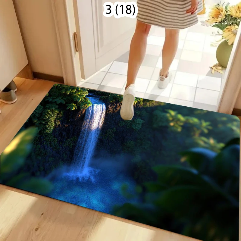 Deep Forest Blue Waterfall Rug Carpet Mat Non-Slip for Entry