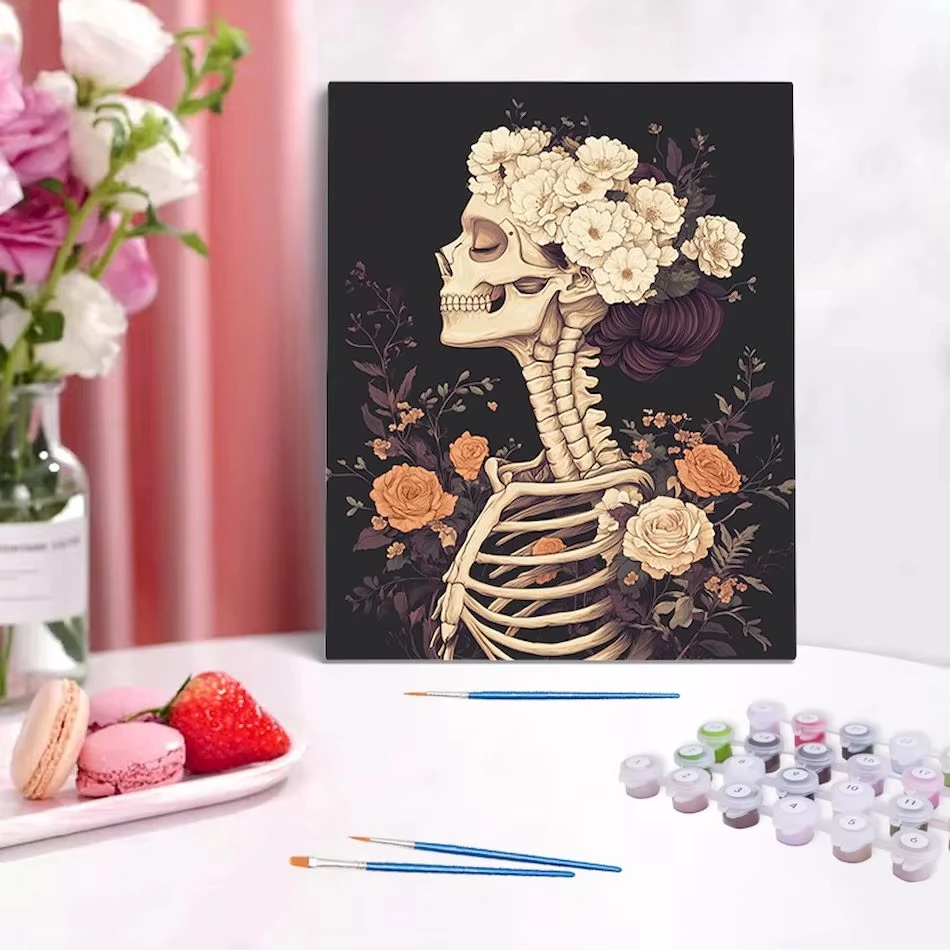 Painting Paints By Numbers Skeleton Halloween Gift Fun Handmade Painting Diy Paint Kit On Canvas Picture Home Decoration