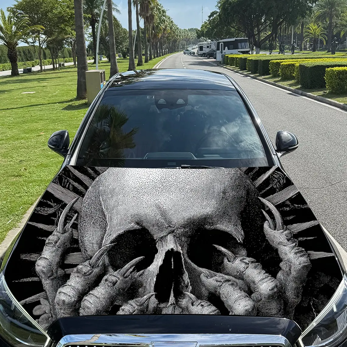 Car Decals Skull with Clawing Hands Car Hood Sticker, Waterproof Self - Adhesive Vinyl Graphics Decals, Decorative Protective &