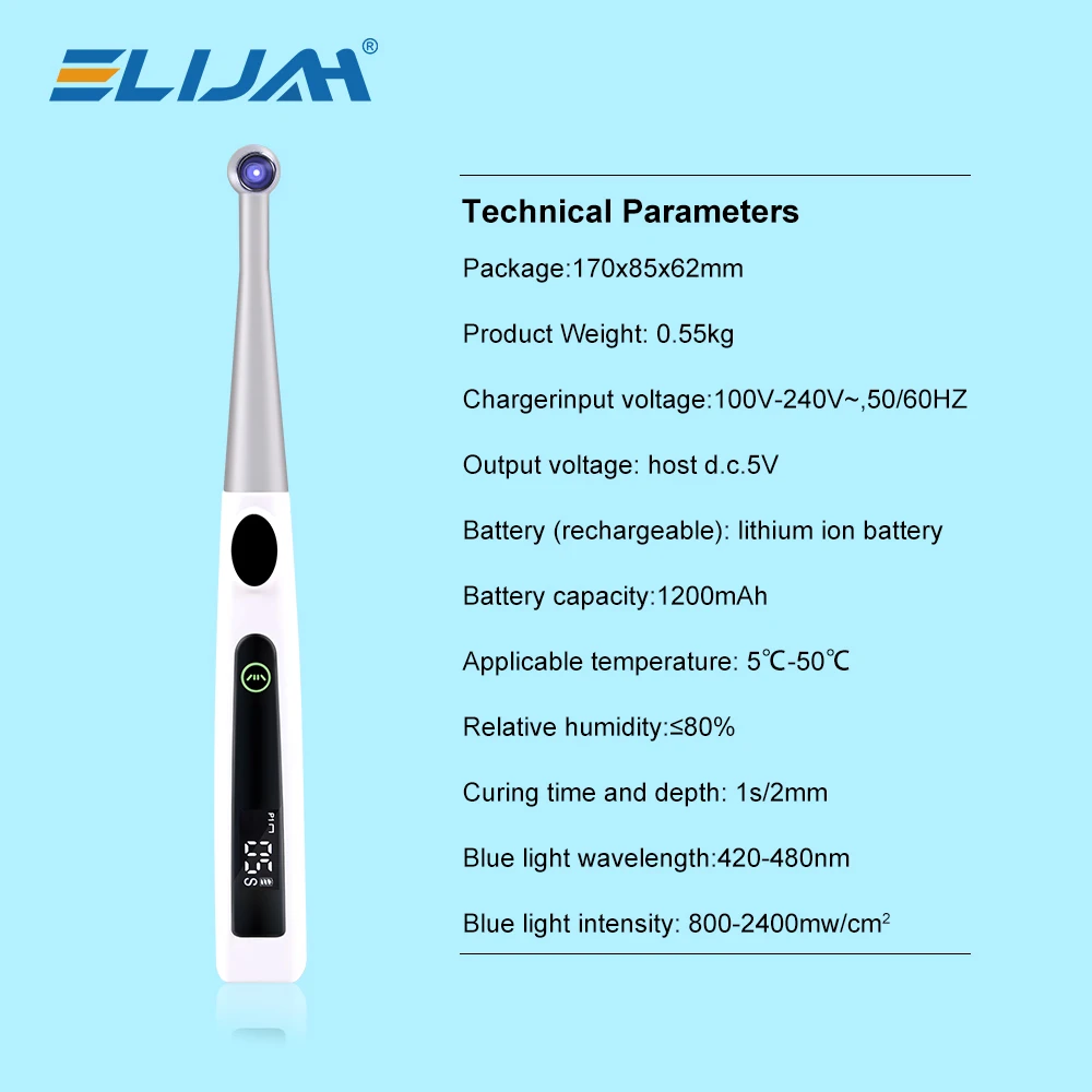 Lámpara de Fotopolimerización Dental Inalámbrica 1S con Cabezal Metálico AI, 800-2400mw/cm², 4 Modos de Trabajo, Herramientas de Fotopolimerización para Dentistas