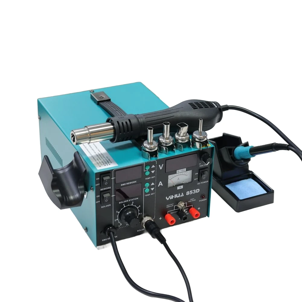 YIHUA 853D 1A Digital SMD BGA Rework Station 760W - هواء ساخن، مكواة لحام، طاقة 15V 1A
