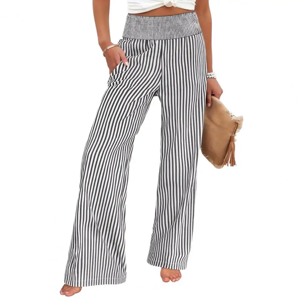 

Women Pants Women Trousers Women’s Striped Wide Leg Trousers with Pockets Loose Fit High Waist Pants Wide Leg Commuting Pants