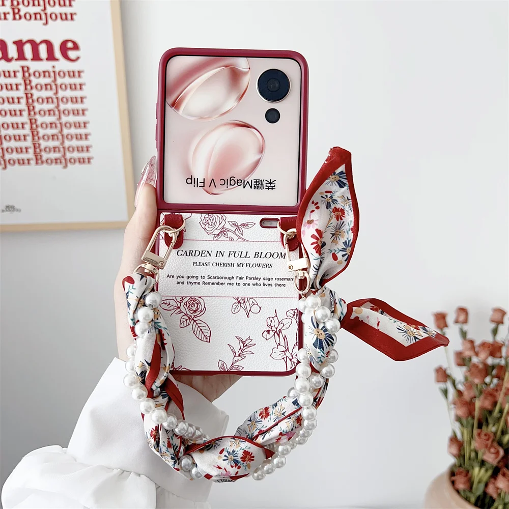 

Sketching Flowers Pattern Phone Case For Honor Magic V Flip Silk Scarf Bracelet PC Hard Shell Protective Back Cover