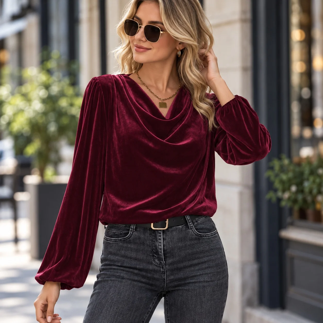 Puff Sleeve Long Sleeve T Shirt Regular Length Elegant with No Stretch Elegant Commuter Pullover Spring T Shirts for Women