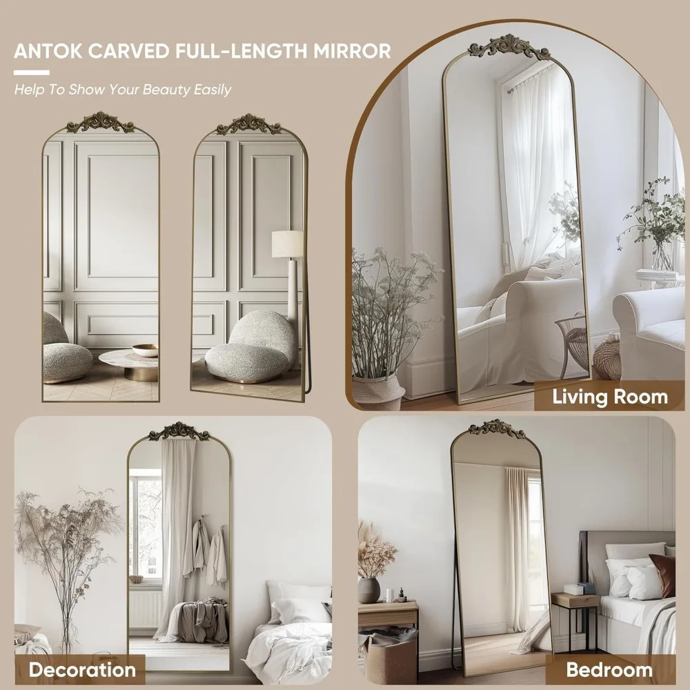 Espejo de pie grande de longitud completa, 65x24 pulgadas, diseño tallado para decoración del hogar, espejos de pared