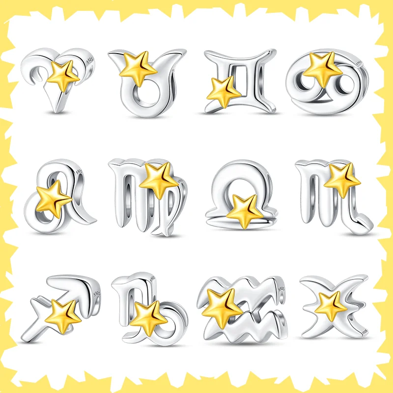 

925 sterling silver twelve constellations Leo Pisces Cancer charm beads suitable for original Pandora bracelet DIY gift making