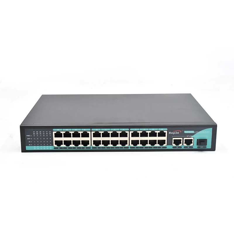 Wanglink 10/100/1000Mbps PoE Switch Gigabit 24+2 Port 1 SFP Slot Metal Case 300W Power Desktop Wall Rack Mount