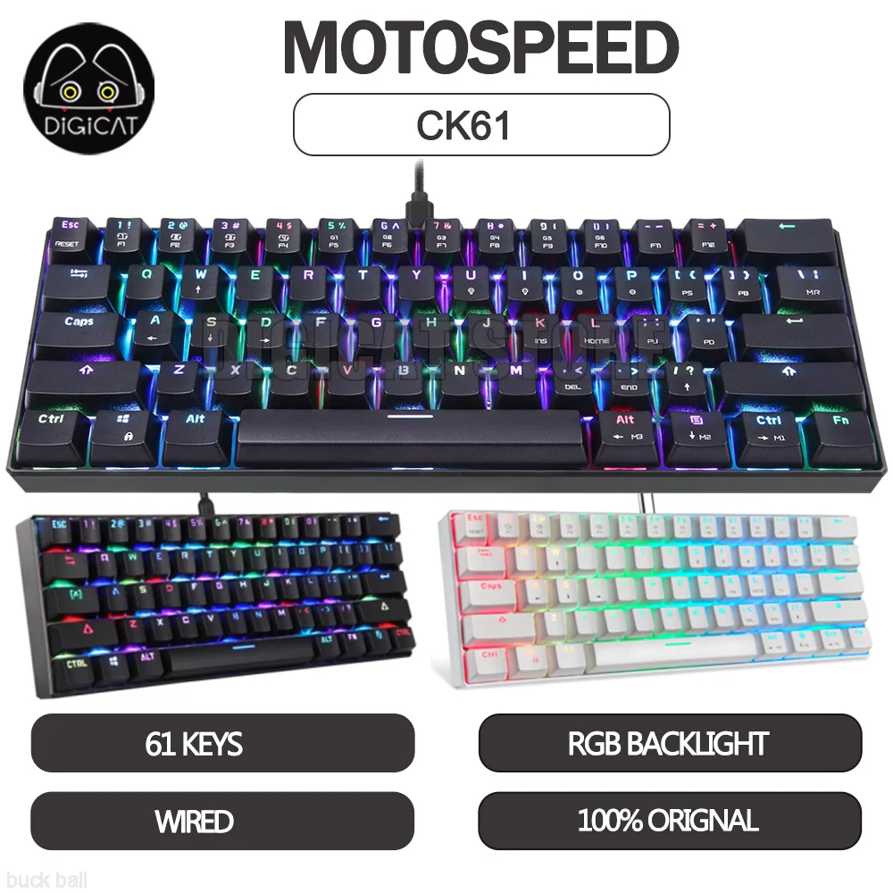 

Motospeed CK61 Mechanical Gamer Keyboard 61 Keys Wired Keyboard RGB Backlit Gaming Keyboard PBT Keycaps For WIN/XP/VISTA Gifts