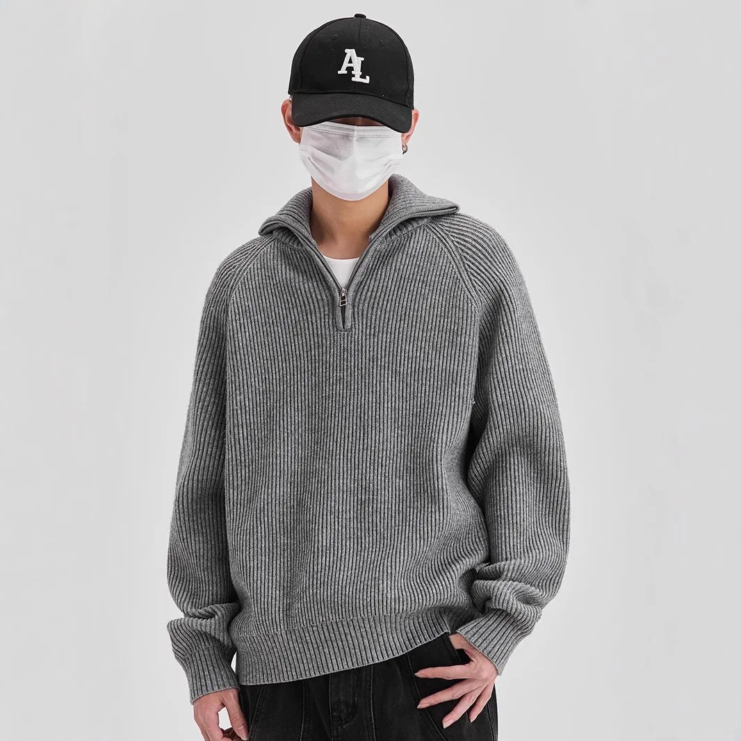 Half-zipper Turtleneck Pullover Knitted Sweater Men Women Streetwear Fashion Loose Casual Hip Hop Couple Style Sweater Jumper