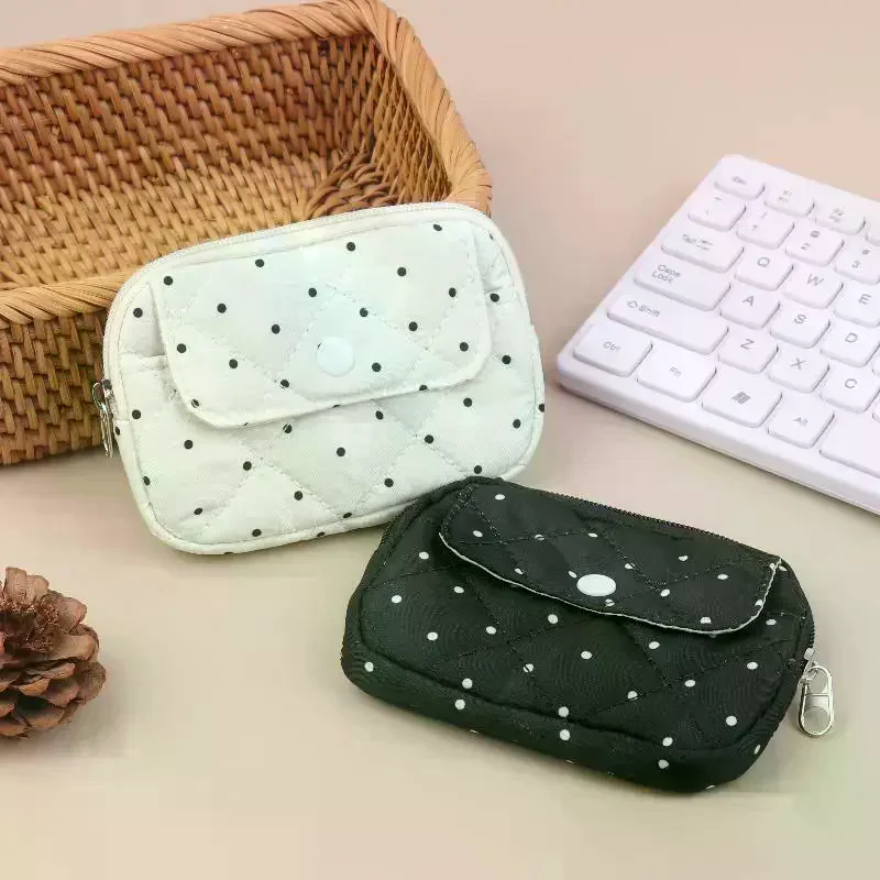 

Милый кошелек в корейском стиле с принтом в горошек, маленький кошелек для ключей и карт, вместительный чехол для гигиенических прокладок, подарок для девочек
