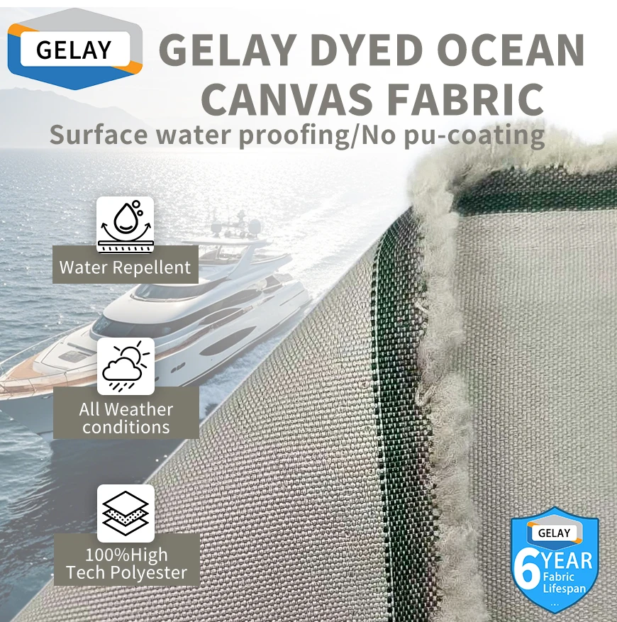 

Ткань GELAY Dyed Ocean Marine Canvas, водонепроницаемая, УФ-стойкая, всепогодная высокотехнологичная полиэстеровая ткань для чехлов на яхты и парусные суда