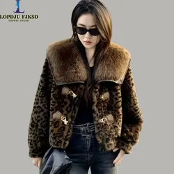 Faux Mink Fur Coats for Women,Leopard Print Jackets,Female Overcoat,Thicken Warm Clothes,England Style,High Quality,New ,Winter