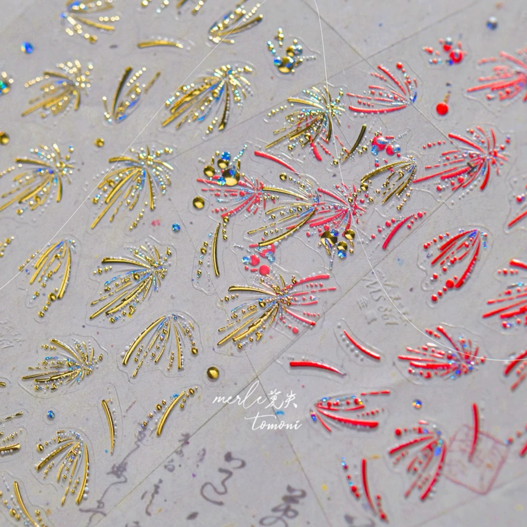 Fuochi d'artificio in oro rosso Cappello da leone Capodanno cinese Nodo Petardo Lanterna Fai da te Sollievo Autoadesivo Adesivi per nail art Decalcomanie per manicure