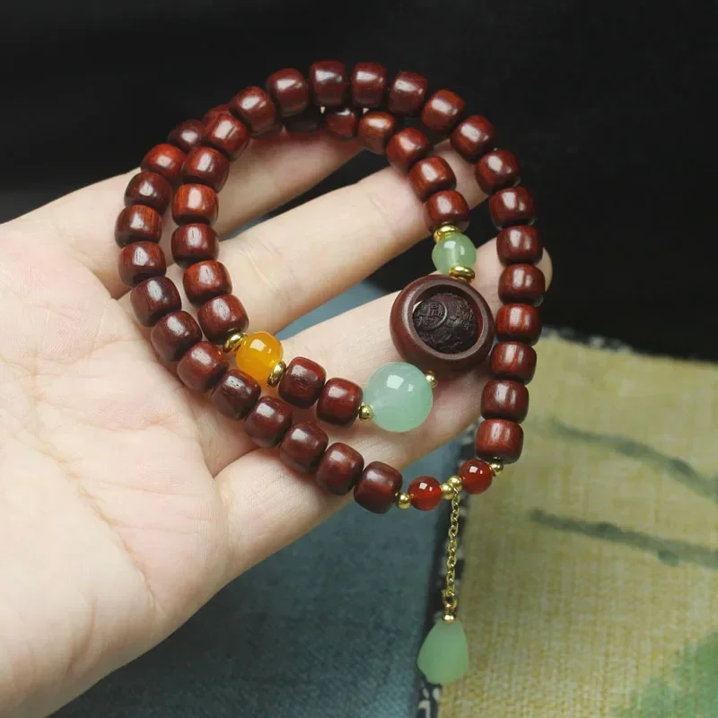 Natural Rosewood Double Layer Buddha Beads Bracelet Men and Women Jade Pendant Buddhist Meditation Prayer Beads Hand String