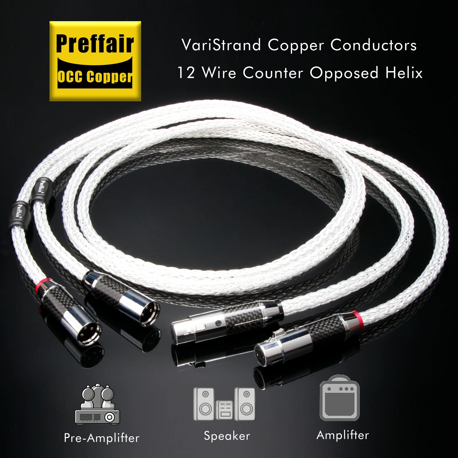 Preffair Hi-End 6AG XLR Cables Silver Plated OCC 12 Strands Balanced Cable with Carbon Fiber 3pins XLR Balanced Connectors