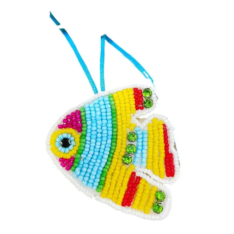 Handmade Crystal Beaded Clownfish & Turtle Shell Applique Patch with Hanging Rope