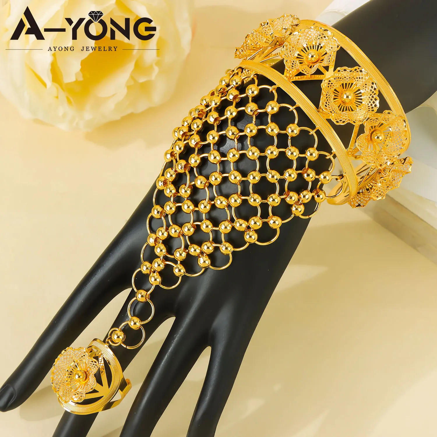 Äthiopisches Brautschmuck-Set Habesha Mode Hohles Armband mit Ring Ohrringe Afrikanischer Damenschmuck für Veranstaltungen und Partys – Detail 7