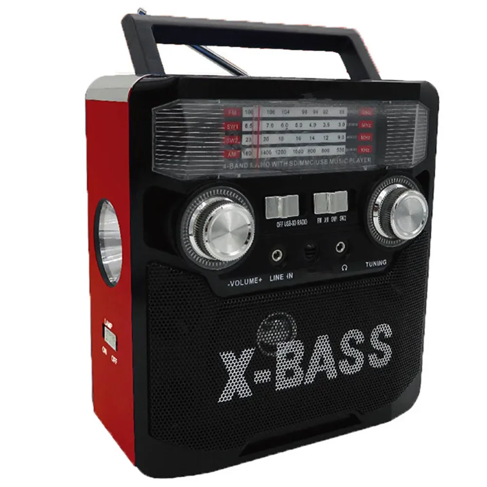 

Portable FM AM SW 3band Radio TF Card U Disk MP3 Player LED Lighting Lamp Strong Light Flashlight Emergency Power Supply Speaker