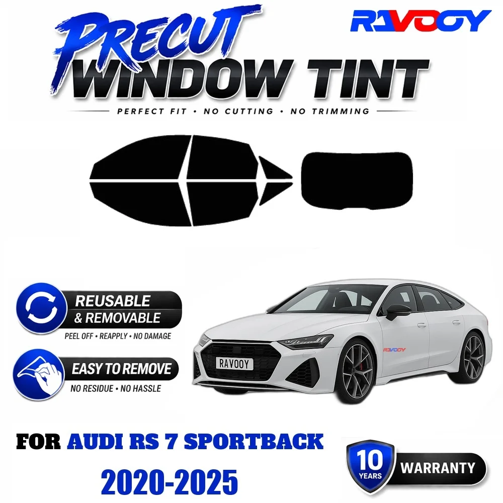 RAVOOY Precut Window Tint, Reusable Removable EPU Film, Custom Fit for Audi RS 7 SPORTBACK 2020-2025, UV Heat Protection