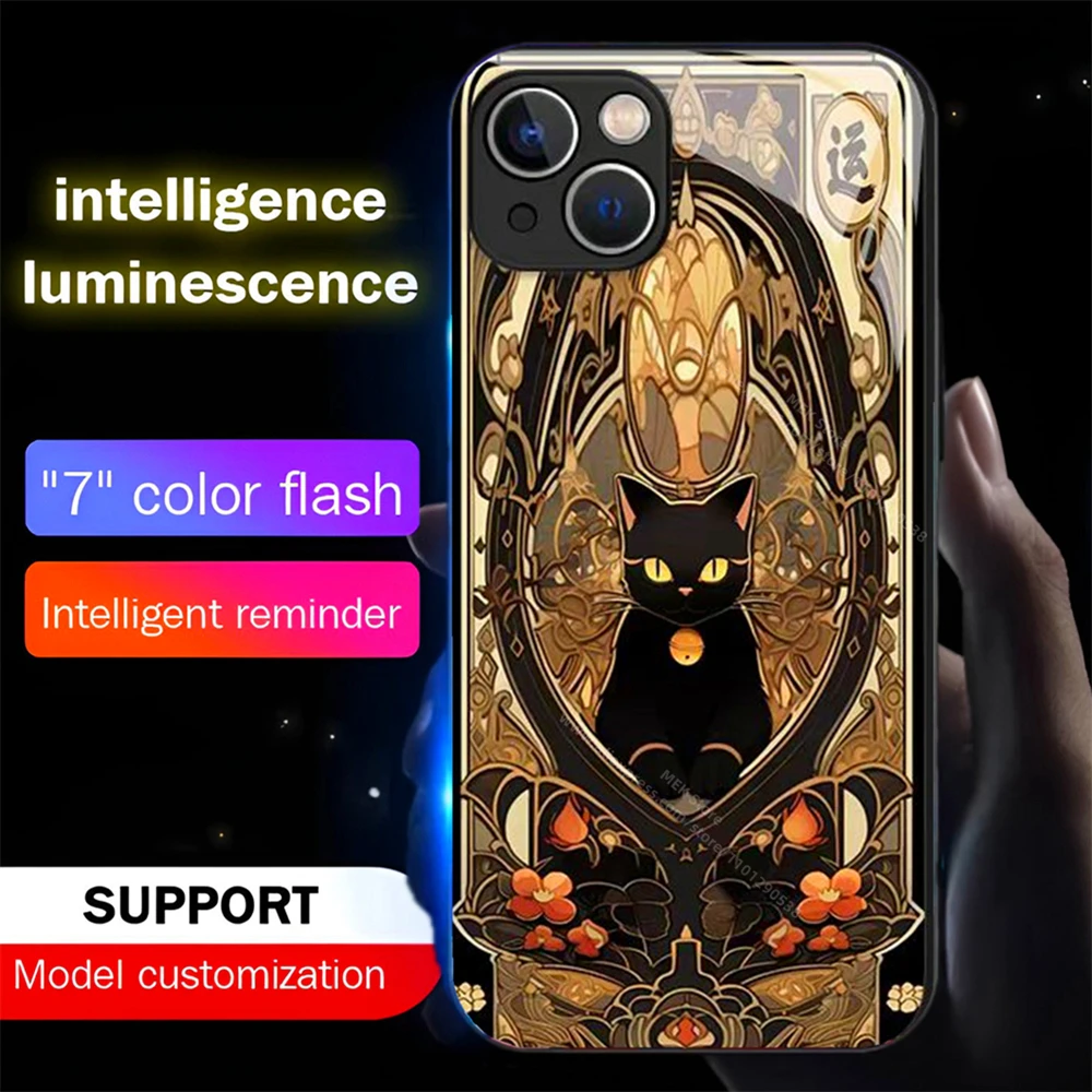 

Роскошный чехол со светодиодной вспышкой и звуковым управлением Fortune Cat, светящийся чехол для Samsung S25 S24 S23 S22 S21 S20 FE Note 10 20 Plus Ultra A54