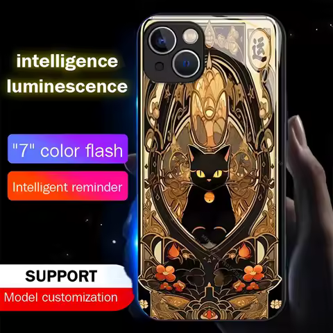 Luxury Fortune Cat Sound Control LED Flash Cases Luminous Cover For Samsung S25 S24 S23 S22 S21 S20 FE Note 10 20 Plus Ultra A54