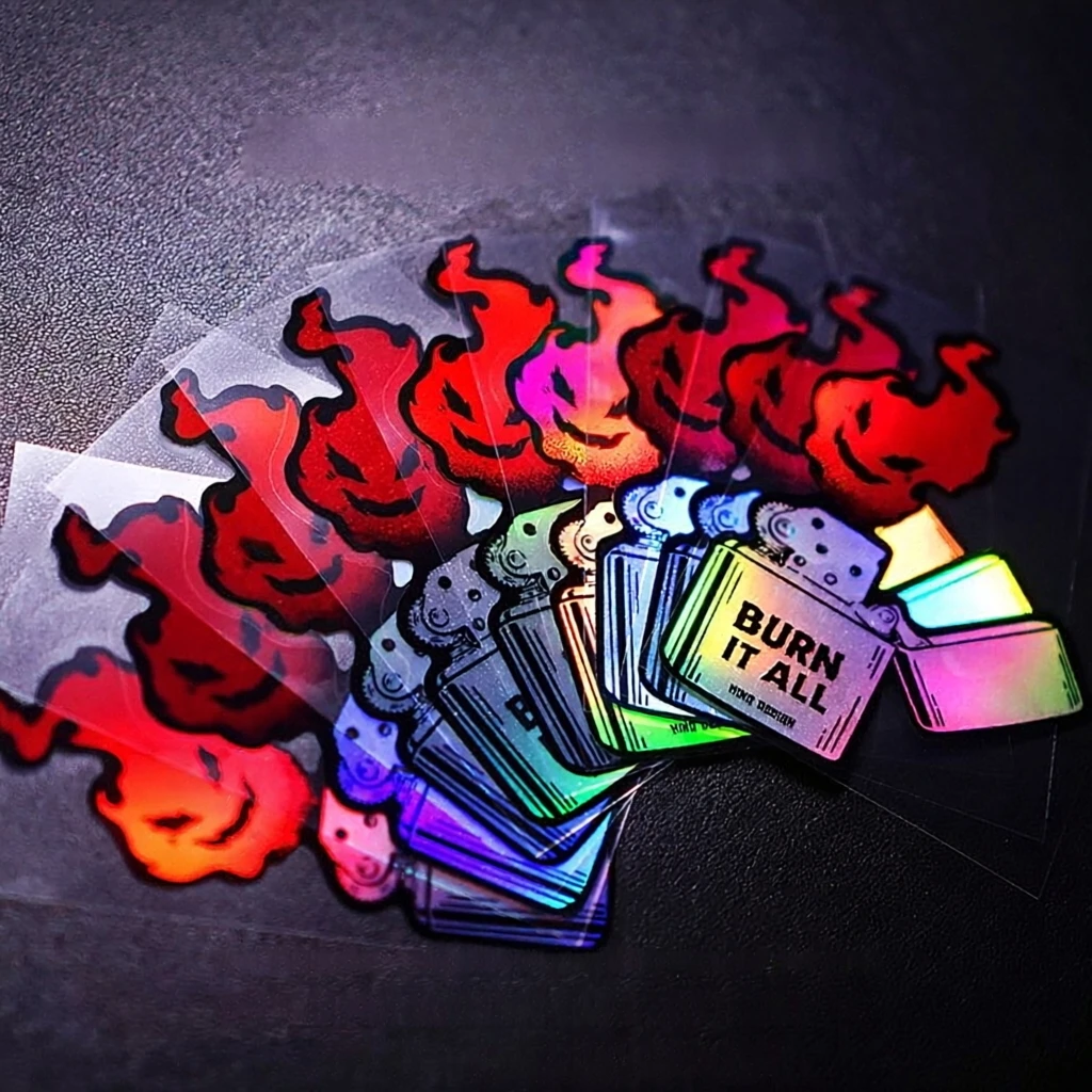 Holographic Flame Demon Car Motorcycle Vinyl Decal Sticker Oil Slick Waterproof for Helmet Window