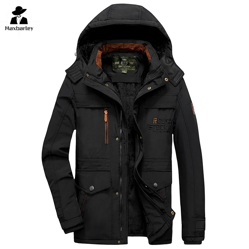 2024 Winterjas Heren Sneeuw Dikke fleece gevoerde winddichte warme parka Casual kamperen Jagen Werk Koudebestendige katoenen jas met capuchon