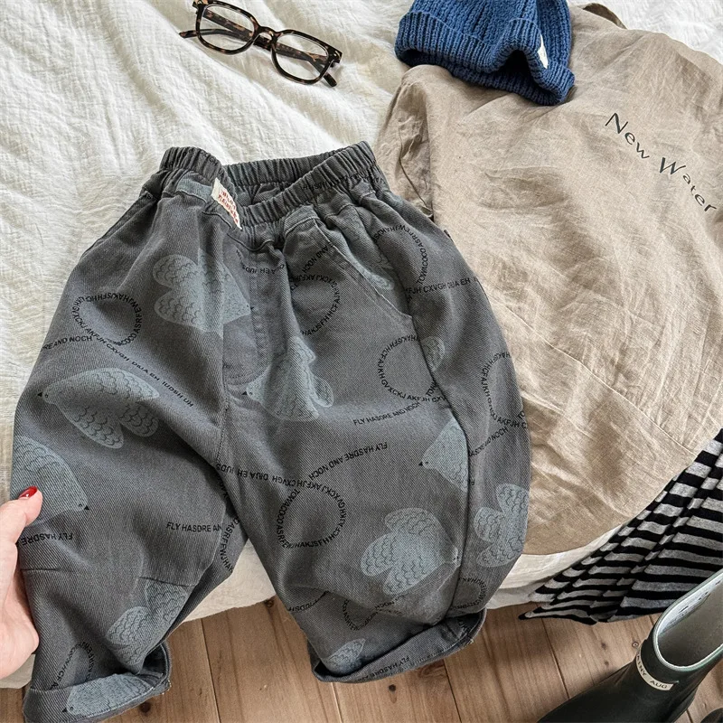 2024 Autumn New Children Loose Trousers Cotton Baby Girls Versatile Harem Pants Toddler Boys Print Casual Pants Kids Clothes